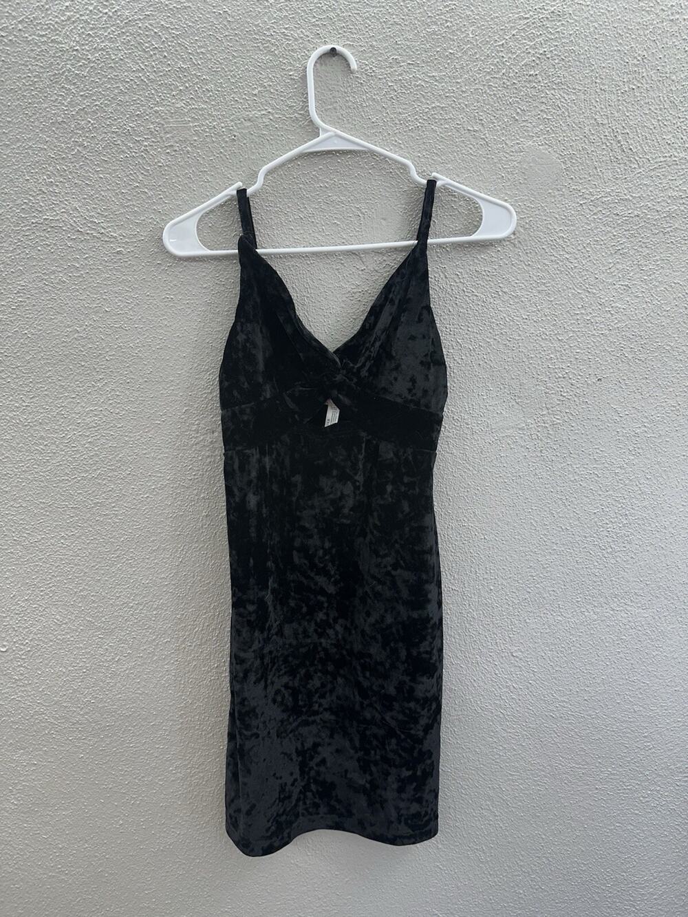 Intimately Free People Womens Dress XS Black Come Together Velour Mini Bodycon